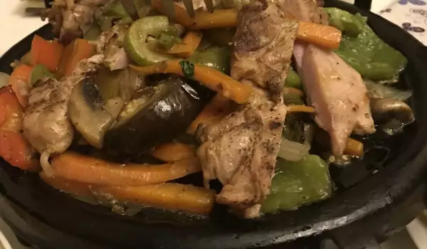 Пилешки сач със зеленчуци