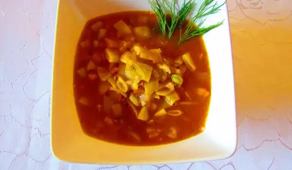 Постна супа от зелен фасул и печени чушки