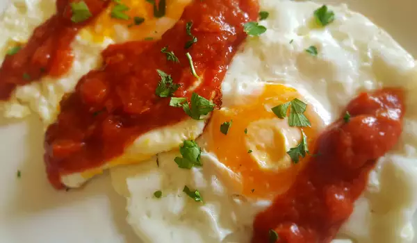 Пържени яйца с доматен сос
