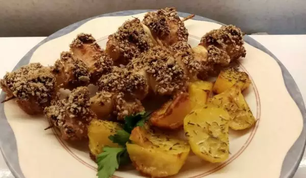 Цитрусови пилешки шишчета с хрупкави картофки