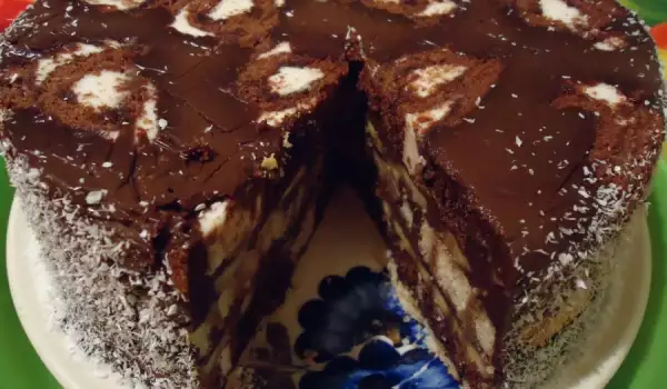 Шоколадова торта с рула и банани