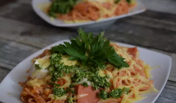 Спагети с моцарела и домашно песто
