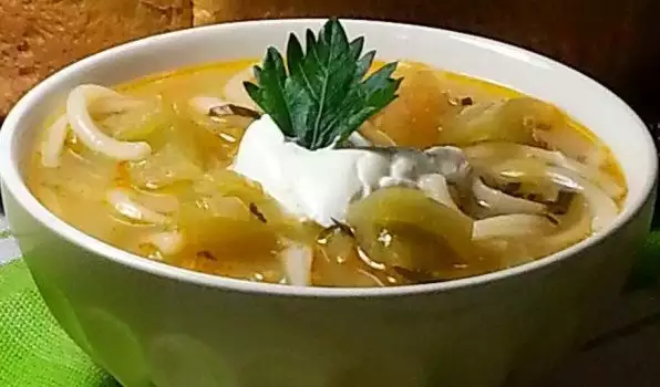 Супа от зелени домати и праз лук