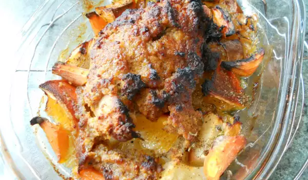 Свинско контра филе с портокали и гарнитура от глазирани моркови