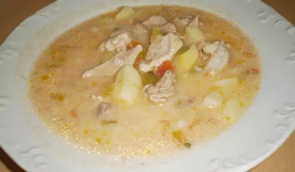 Супа със свинско месо, ориз и зеленчуци