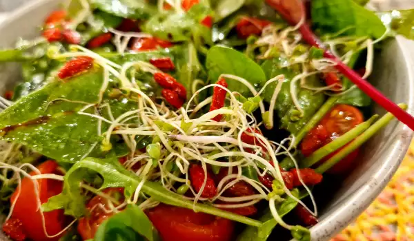 Зелена салата с годжи бери и кълнове от броколи