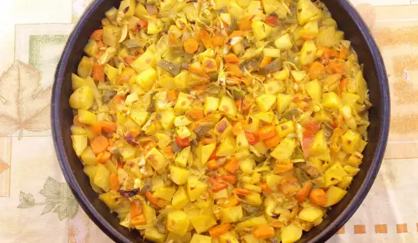 Зеленчуци на фурна с романеско броколи и зеле