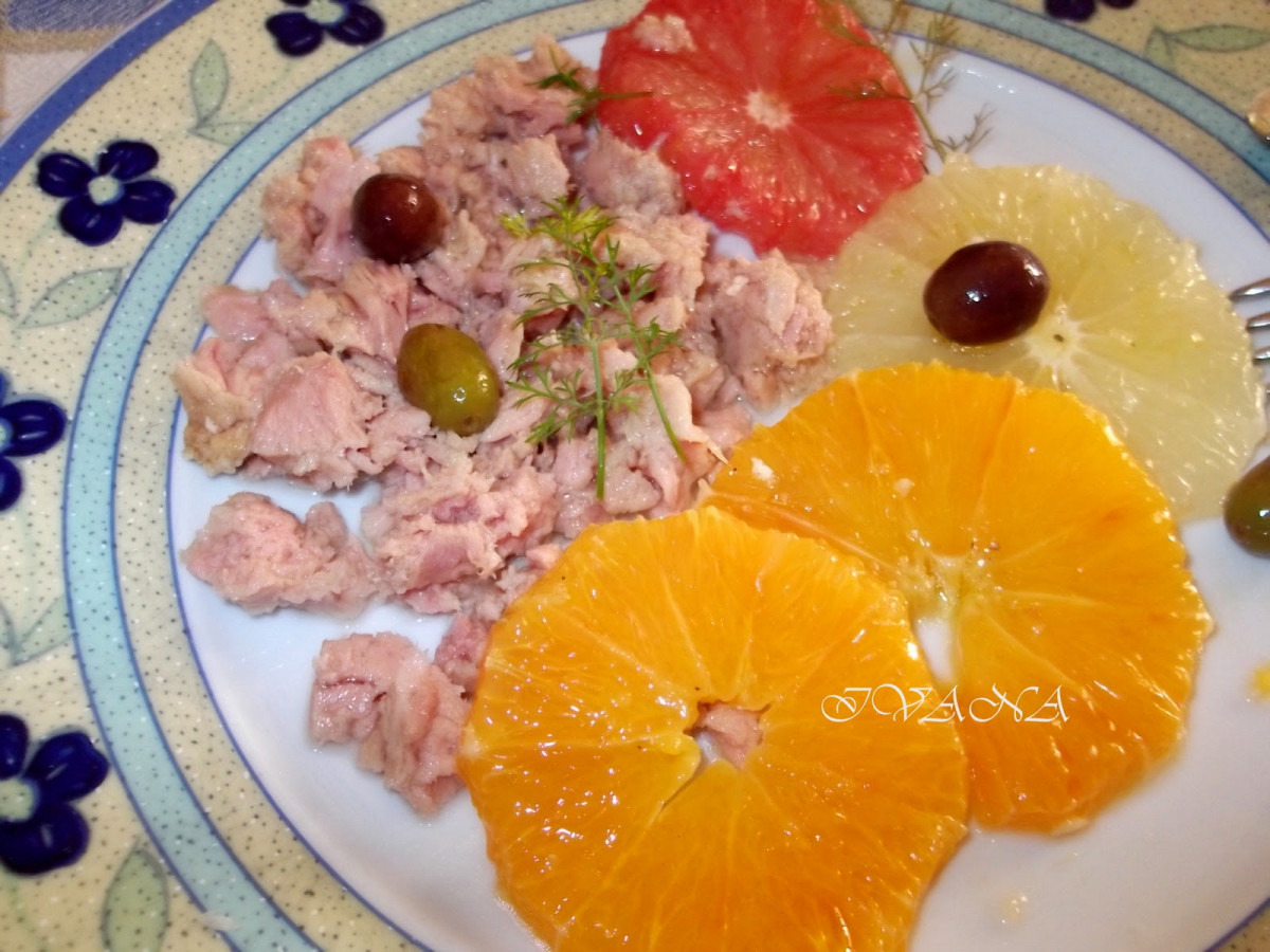 Салата от цитруси, маслини и риба тон - не се