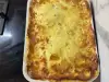 Мусака с тиквички, ориз и пилешко филе